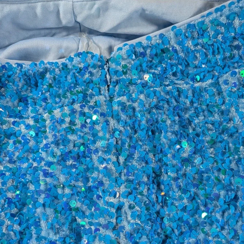 Nasty Gal $326 Size 6 Teal Blue Sequin Two Piece Set Cropped Blazer Flare Pants - Picture 16 of 16